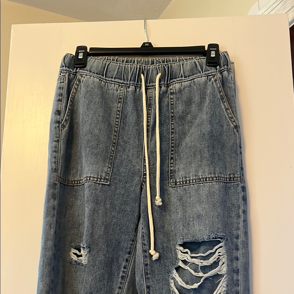 Target Blue Denim Joggers with White Drawstring